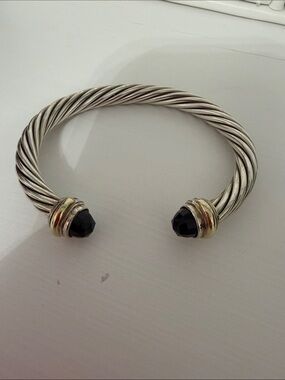 David Yurman Silver Cable Cuff with Black Onyx and Gold 7mm